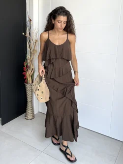 Vestido Tirantes Chocolate con Volantes - Imagen 5