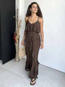 Vestido Tirantes Chocolate con Volantes - Imagen 6