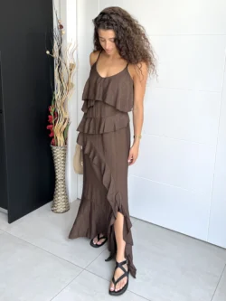Vestido Tirantes Chocolate con Volantes - Imagen 3