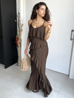 Vestido Tirantes Chocolate con Volantes