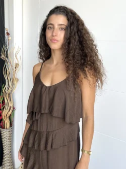 Vestido Tirantes Chocolate con Volantes - Imagen 2