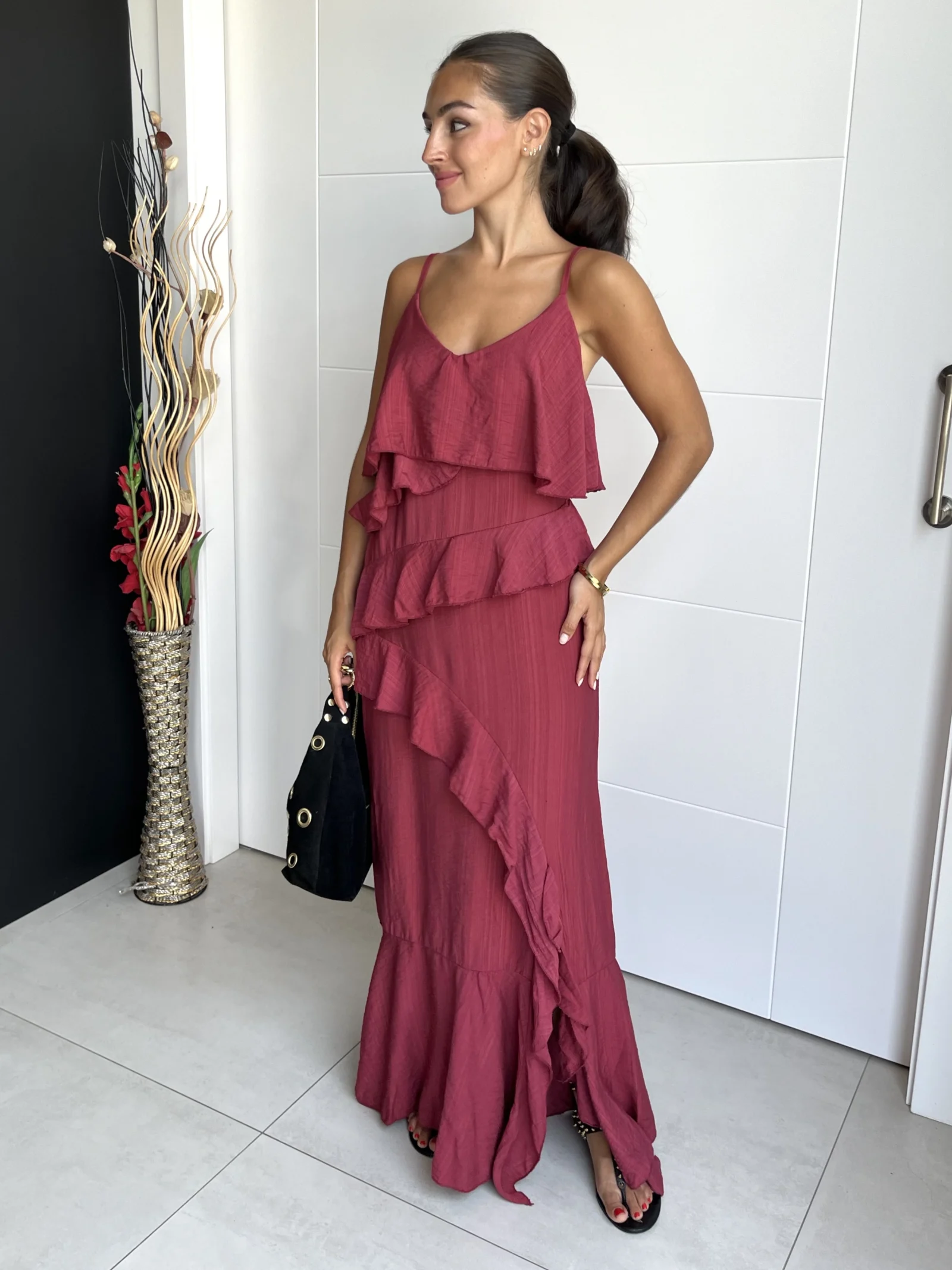Vestido Tirantes Frambuesa con Volantes