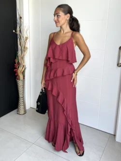 Vestido Tirantes Frambuesa con Volantes