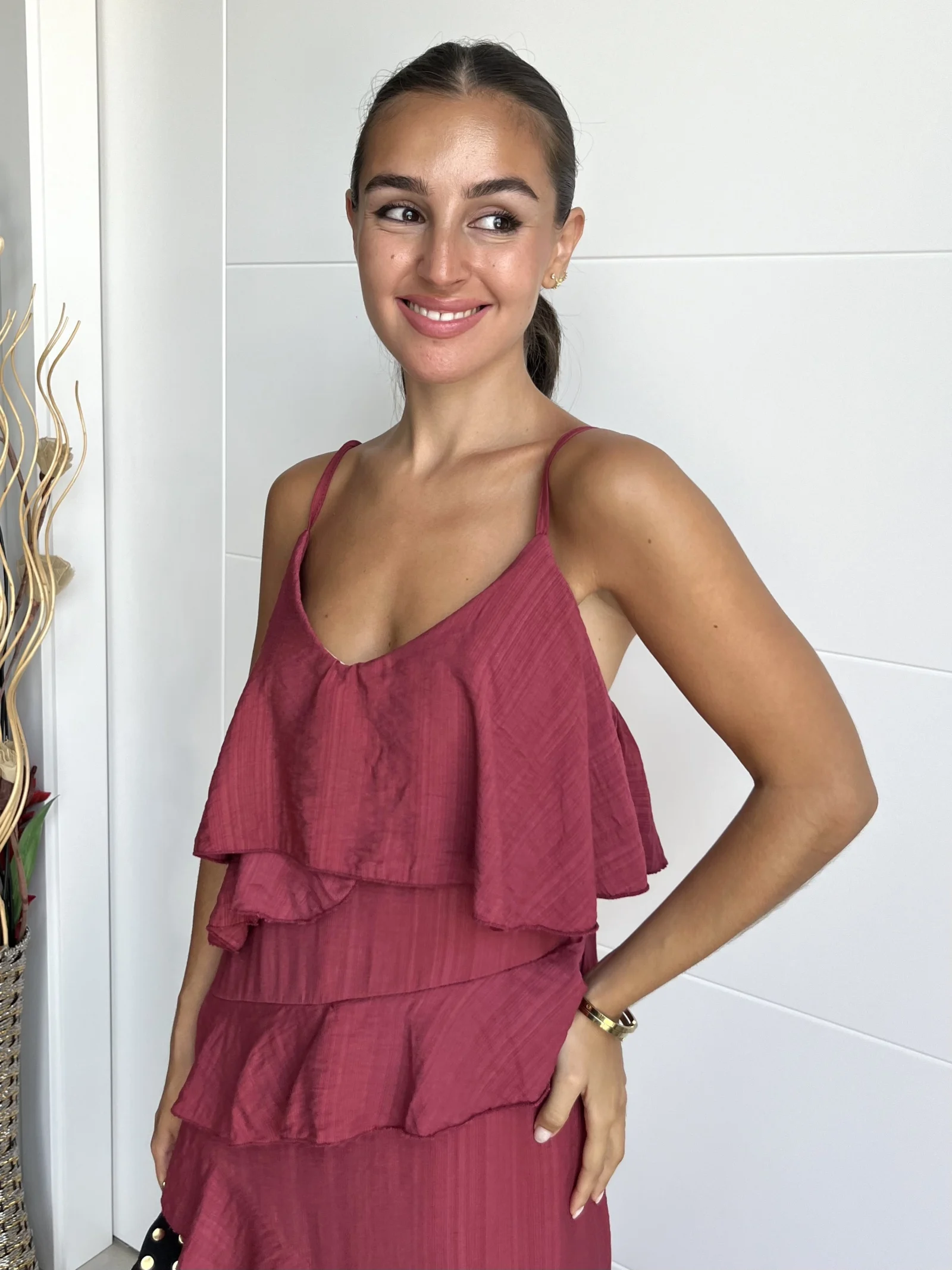 Vestidos con tirantes finos y escote en V con abertura Chocolate