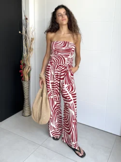 Mono Lino Palabra de Honor Estampado Rojo