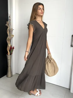 Vestido Vuelo Volantes Pico Marrón - Imagen 6