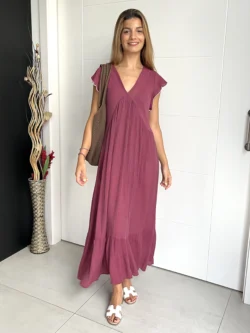 Vestido Vuelo Volantes Pico Berenjena