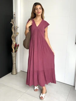 Vestido Vuelo Volantes Pico Berenjena - Imagen 3