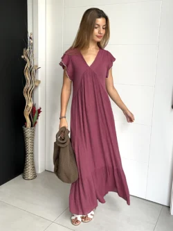 Vestido Vuelo Volantes Pico Berenjena - Imagen 4
