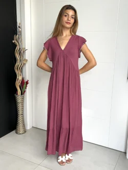 Vestido Vuelo Volantes Pico Berenjena - Imagen 7