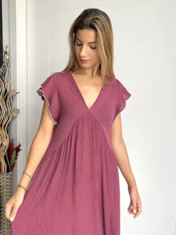 Vestido Vuelo Volantes Pico Berenjena - Imagen 6