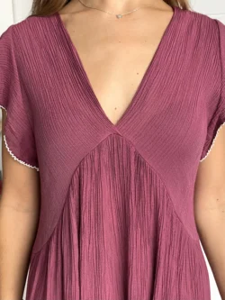 Vestido Vuelo Volantes Pico Berenjena - Imagen 10