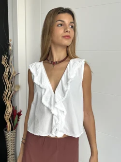 Blusa Blanca Volantes Deshilachada - Imagen 2