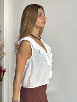 Blusa Blanca Volantes Deshilachada - Imagen 4