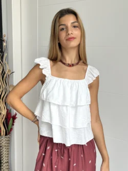 Blusa Blanca Goma Volantes - Imagen 2