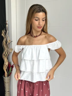 Blusa Blanca Goma Volantes - Imagen 5