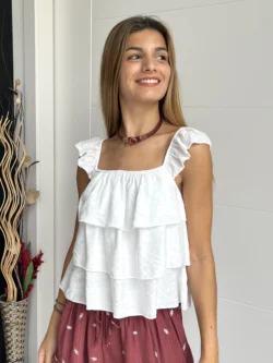 Blusa Blanca Goma Volantes - Imagen 3