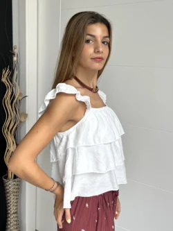 Blusa Blanca Goma Volantes - Imagen 6