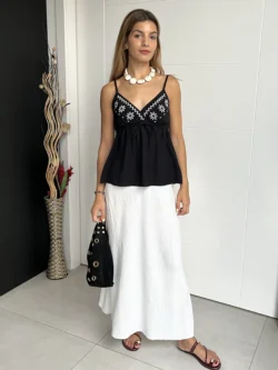 Falda Midi Blanca Hilo - Imagen 5