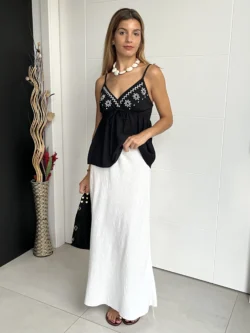 Falda Midi Blanca Hilo - Imagen 6