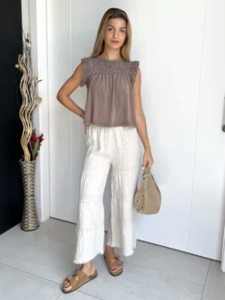 Blusa Tirantes Drapeada Marrón - Imagen 3