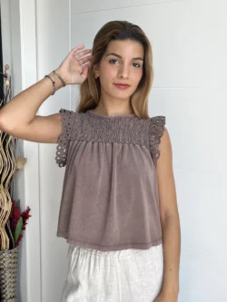 Blusa Tirantes Drapeada Marrón - Imagen 2