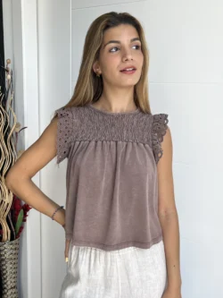 Blusa Tirantes Drapeada Marrón