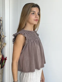 Blusa Tirantes Drapeada Marrón - Imagen 5