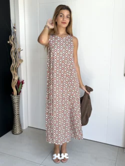 Vestido Tirantes Seda Fría Estampado Marrón - Imagen 3