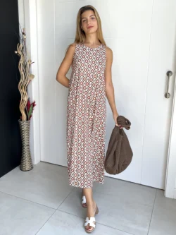 Vestido Tirantes Seda Fría Estampado Marrón - Imagen 4