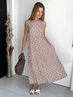 Vestido Tirantes Seda Fría Estampado Marrón - Imagen 5