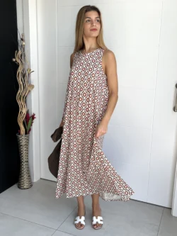 Vestido Tirantes Seda Fría Estampado Marrón - Imagen 6