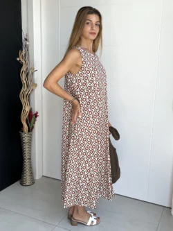 Vestido Tirantes Seda Fría Estampado Marrón - Imagen 7