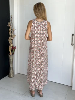 Vestido Tirantes Seda Fría Estampado Marrón - Imagen 8