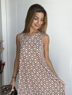 Vestido Tirantes Seda Fría Estampado Marrón - Imagen 2