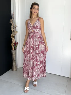 Vestido Tirantes Cruce Flores Berenjena - Imagen 3