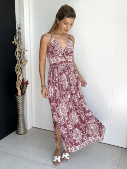 Vestido Tirantes Cruce Flores Berenjena - Imagen 4