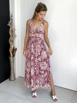 Vestido Tirantes Cruce Flores Berenjena - Imagen 6