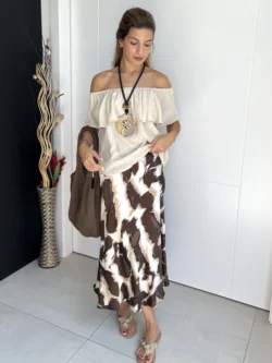 Falda Raso Estampada Chocolate - Imagen 3