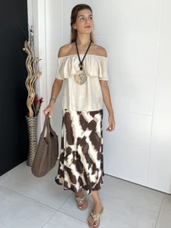 Falda Raso Estampada Chocolate - Imagen 4