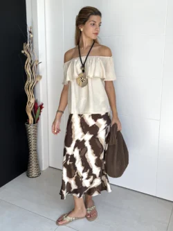 Falda Raso Estampada Chocolate - Imagen 5