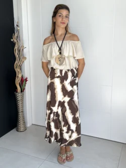 Falda Raso Estampada Chocolate - Imagen 2