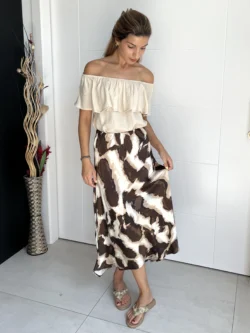 Falda Raso Estampada Chocolate - Imagen 6