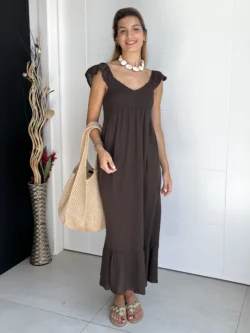 Vestido Midi Vuelo Volantes Chocolate - Imagen 3