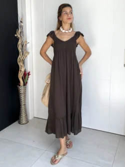 Vestido Midi Vuelo Volantes Chocolate - Imagen 4
