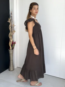 Vestido Midi Vuelo Volantes Chocolate - Imagen 5