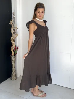 Vestido Midi Vuelo Volantes Chocolate - Imagen 6
