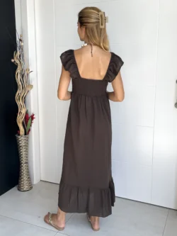 Vestido Midi Vuelo Volantes Chocolate - Imagen 7
