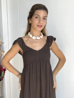 Vestido Midi Vuelo Volantes Chocolate - Imagen 2