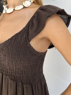 Vestido Midi Vuelo Volantes Chocolate - Imagen 10